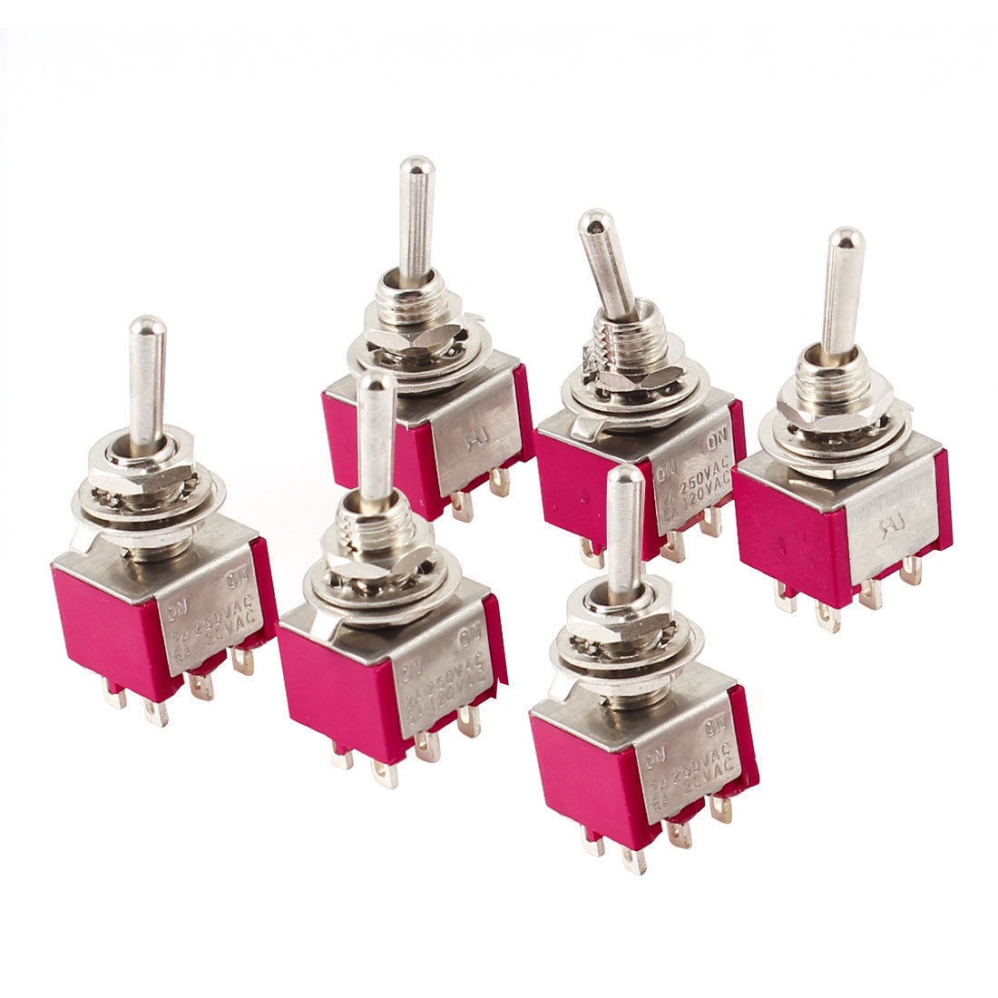AC 250V 2A 120V 5A ON/ON 2 Position 6 Terminals SPDT Toggle Switch 6 Pcs