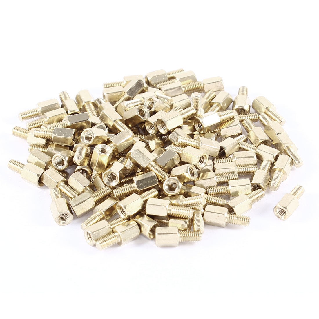 M3 Male to Female Threaded 6mm 6mm PCB Spacer Stand Off 12mm Gold Tone 100 Pcs