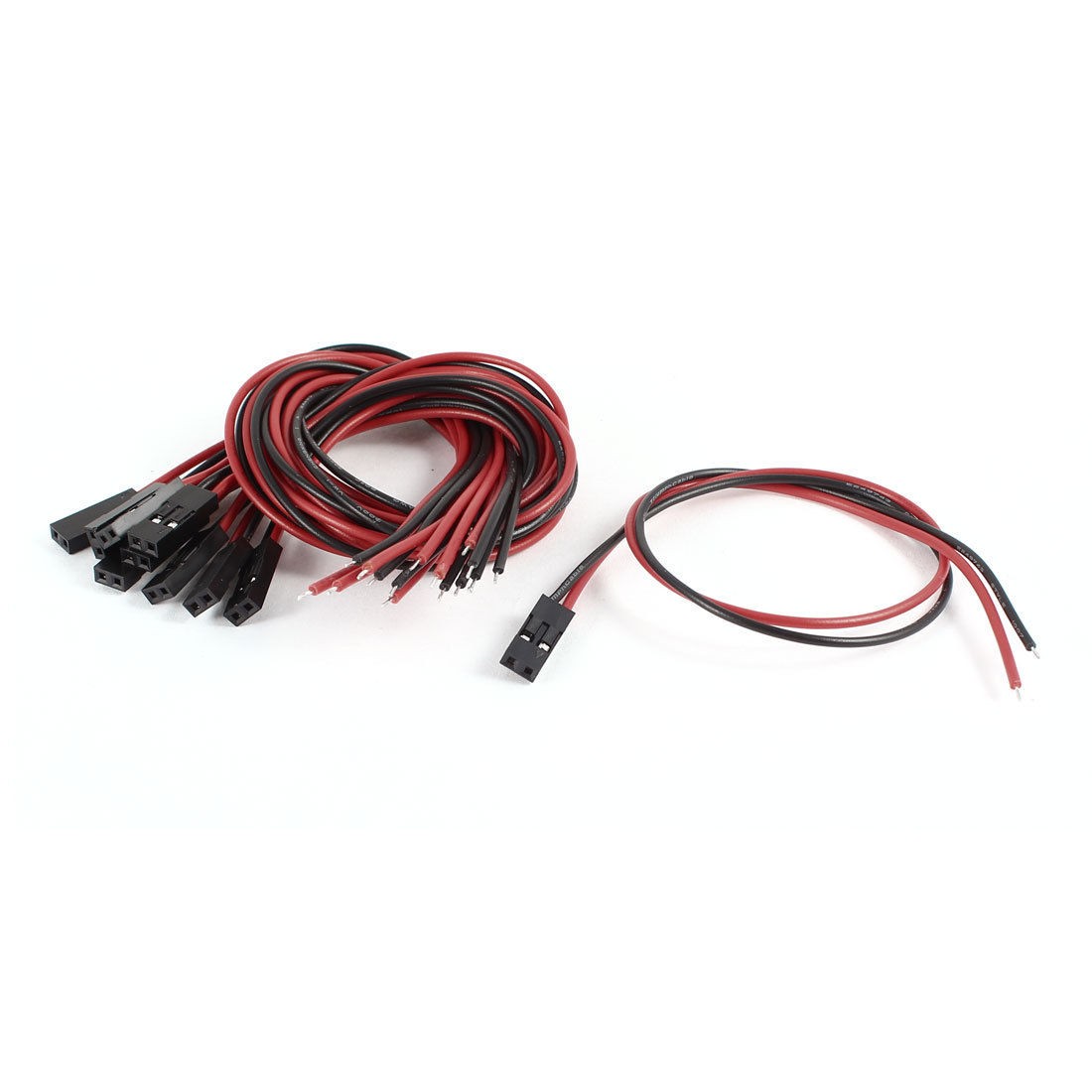 10 Pcs Black Red 2Pin Female Connector Single Head Jumper Line Cable 25cm 10"
