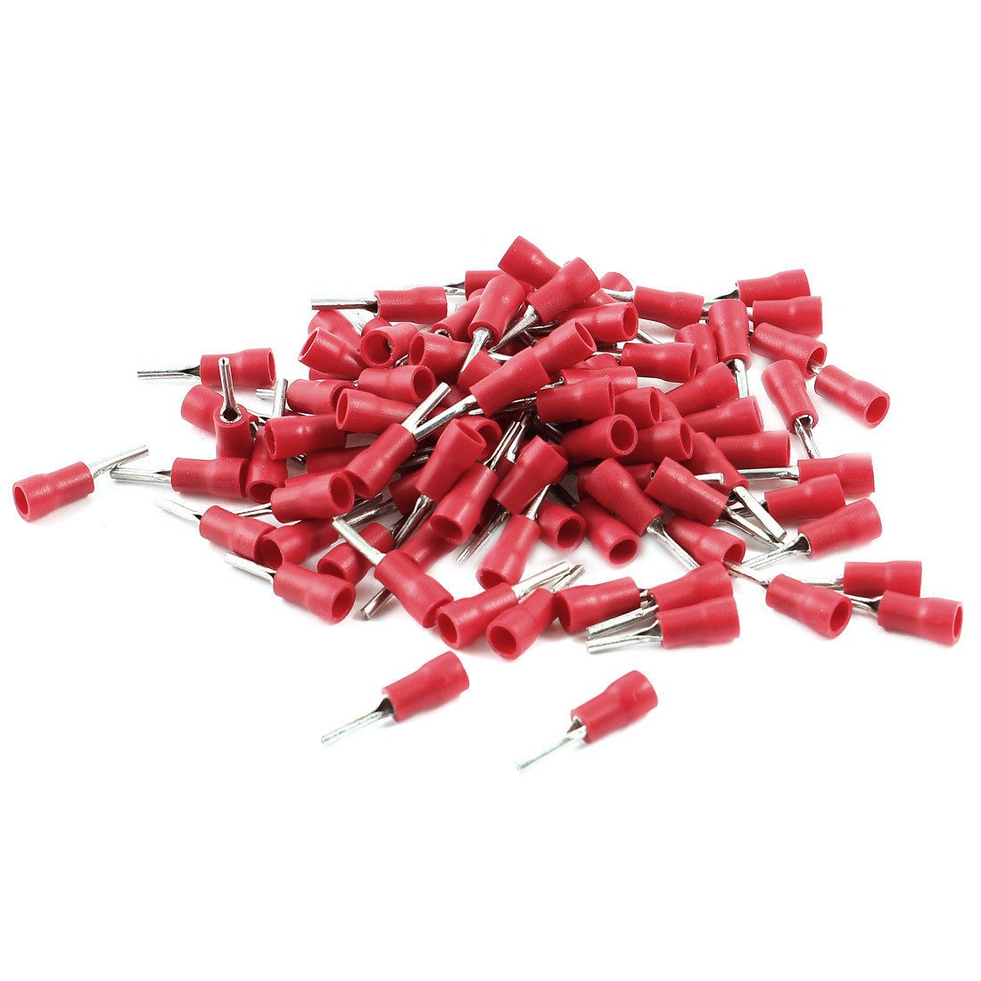 105Pcs Red Insulated Connector Crimped Terminal Pin PTV1.25-10 for AWG22-16 Wire