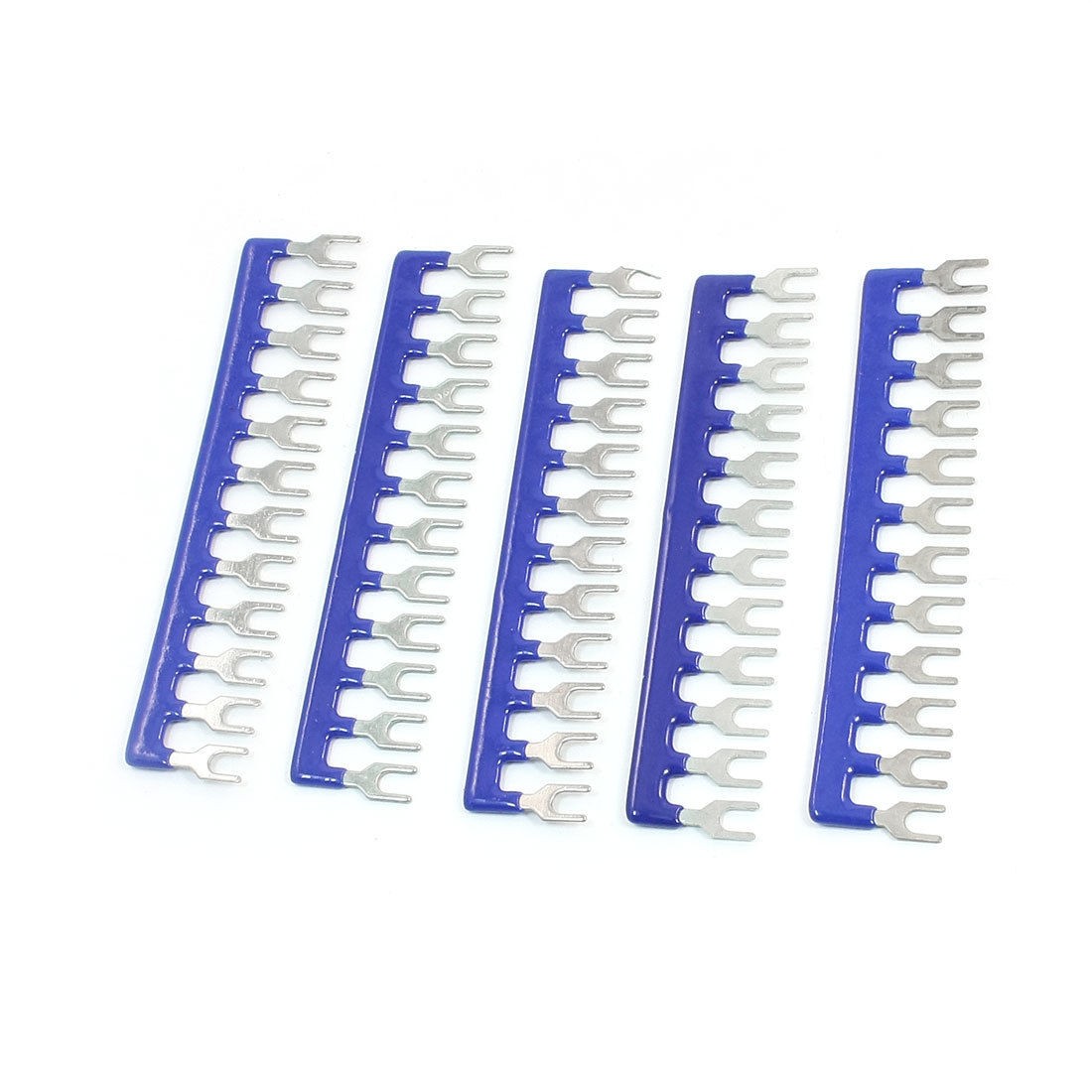 16A 12-Postion Fork Pre Insulated Barrier Terminal Strip Blue 5 Pcs