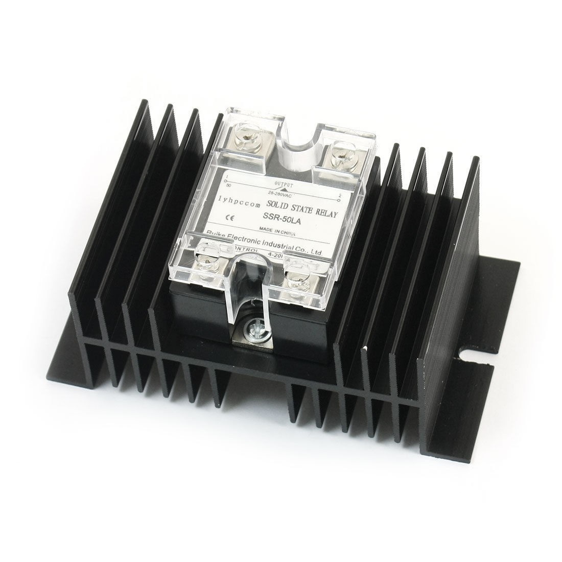 AC 28-280V 50A Output 4 Screw Terminal 1 Phase Black Heatsink Solid State Relay