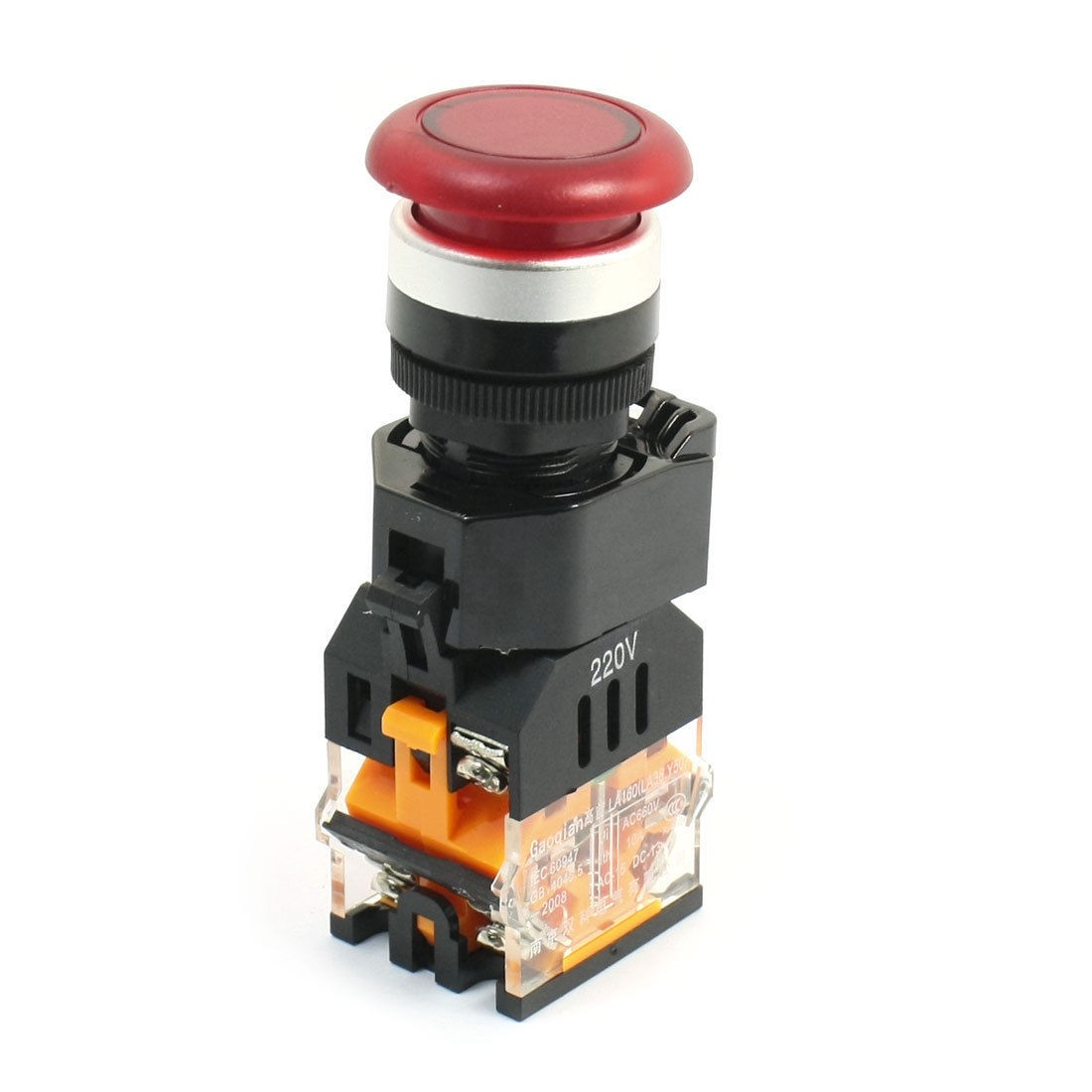 1NO 1NC Momentary Mushroom Head Red Light Push Button Switch 660V 10A