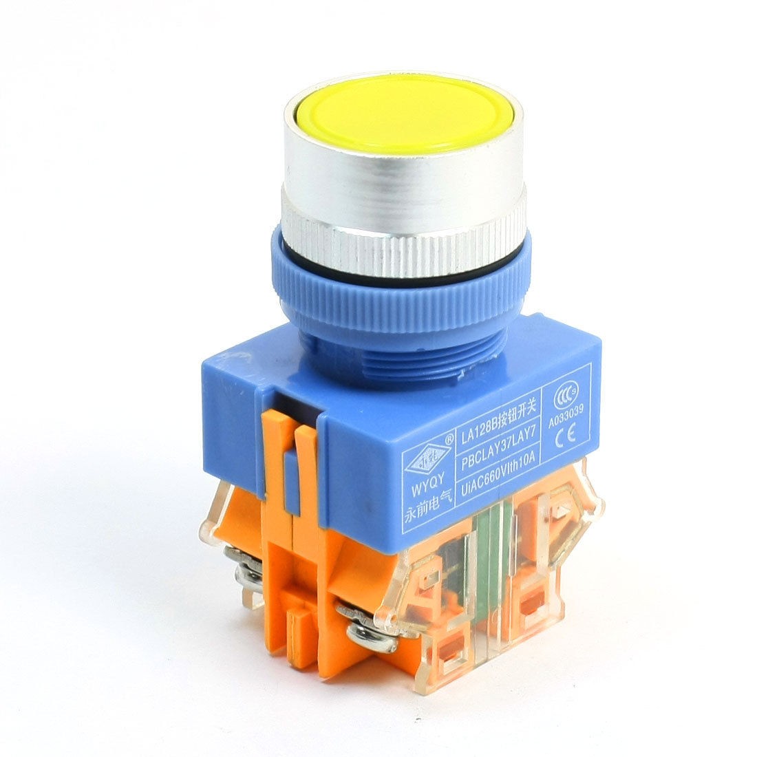 DPST Latching Type Yellow Round Head Operator Push Button Switch 660V 10A