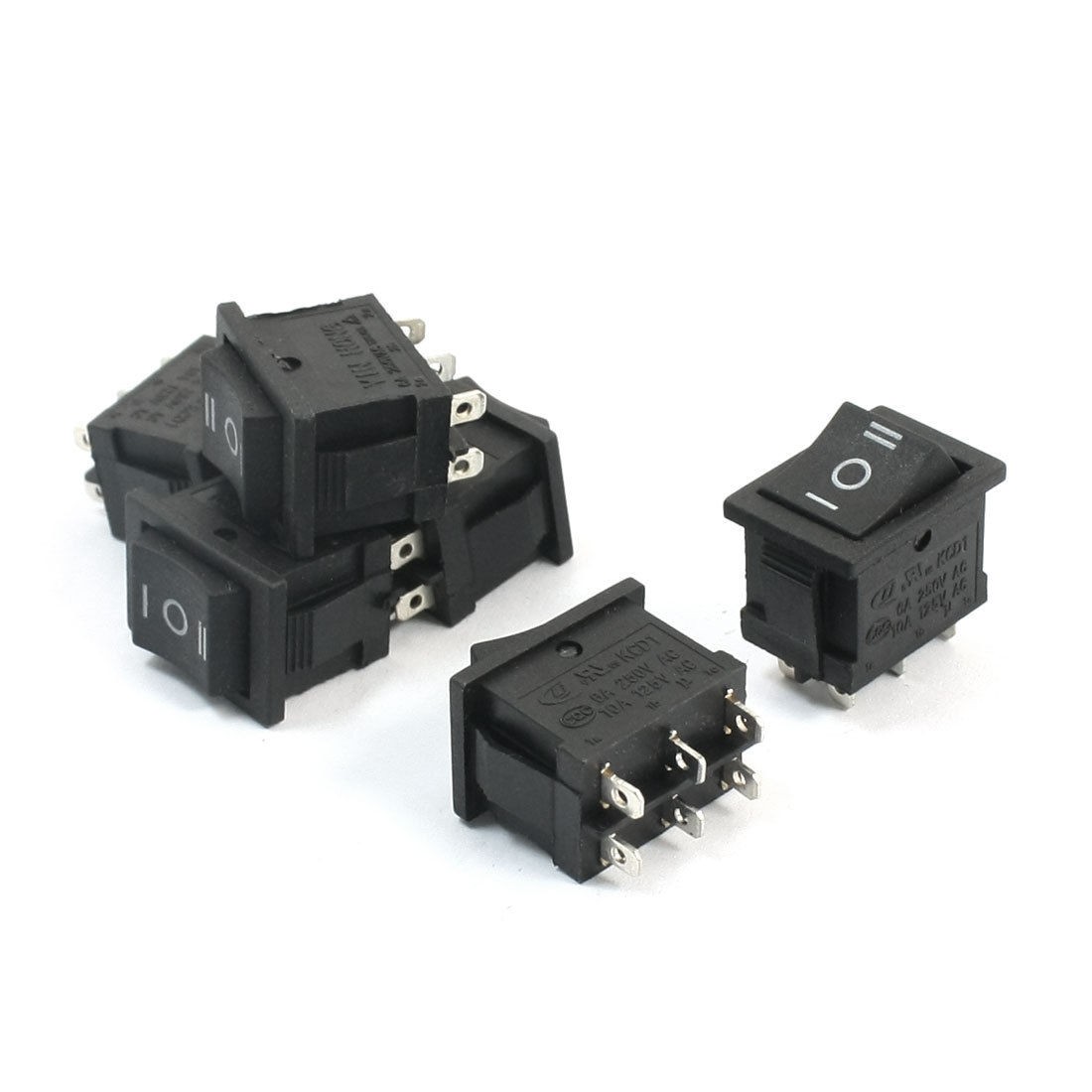 6Pcs Black AC 250V 6A AC 125V 10A DPDT Panel Mounting Boat Rocker Switch