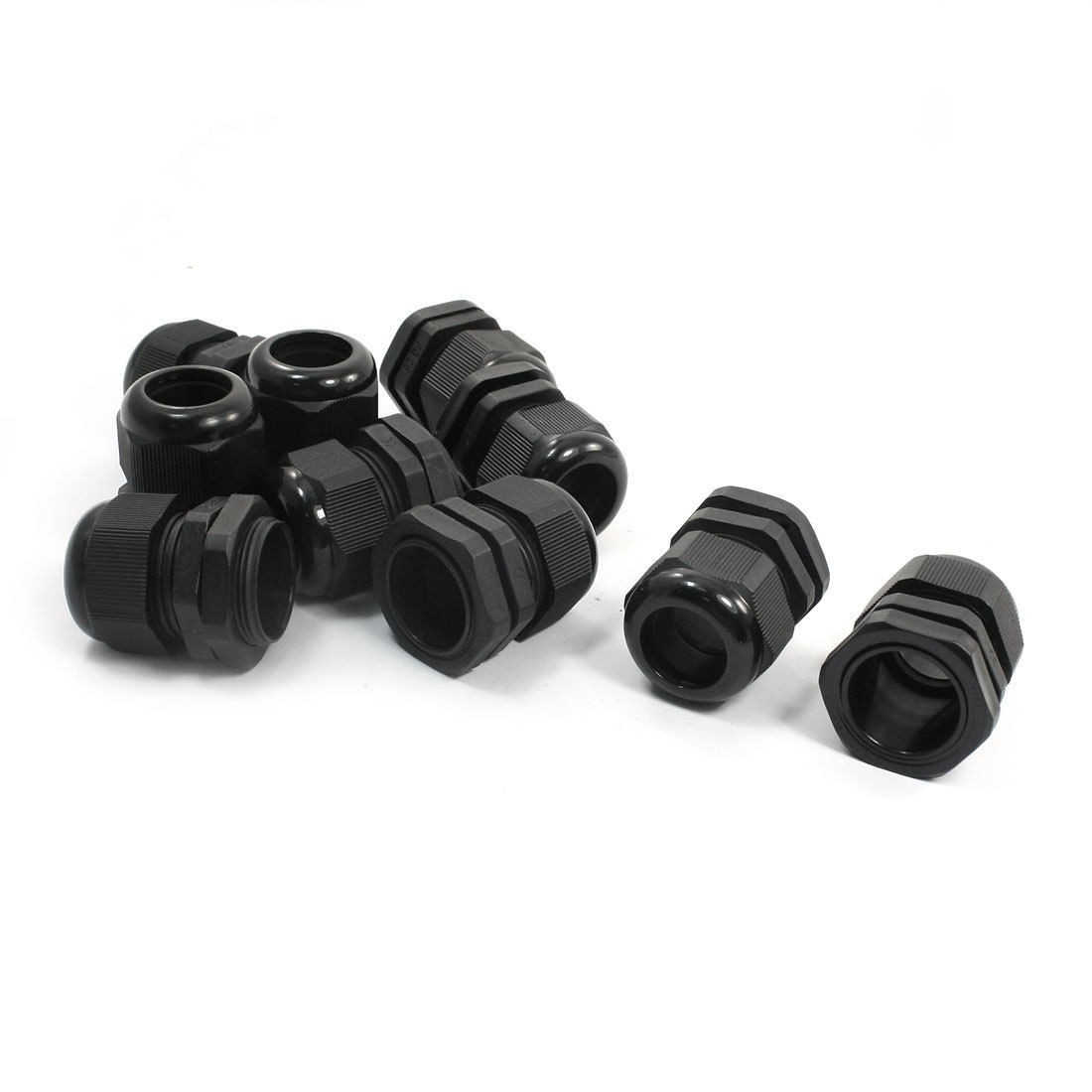 10 PCS PG25 30mm Thread Black Plastic Waterproof Cable Gland Joints 16-21mm