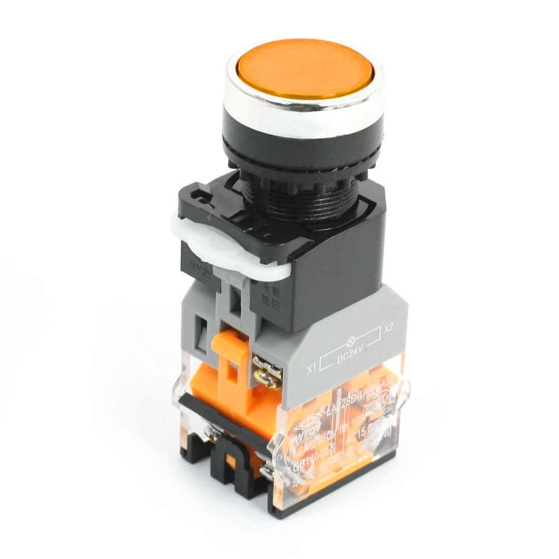 1NO 1NC Momentary Round Head Operator Orange Light Push Button Switch 660V 10A