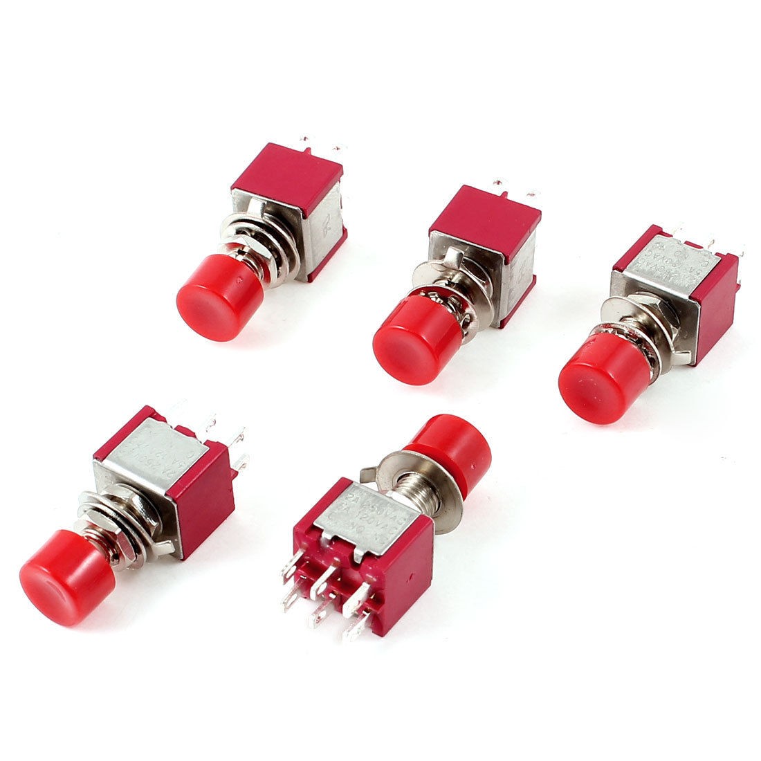 5pcs Momentary 1 NO 1 NC DPDT Red Cap Push Button Switch AC 120V 5A 250V 2A