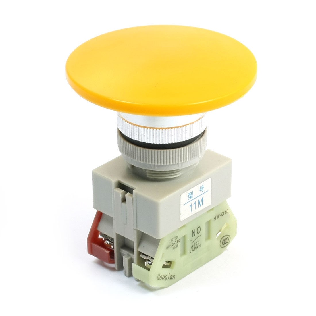 660V 10A DPST Momentary Yellow Mushroom Head Push Button Pushbutton Switch