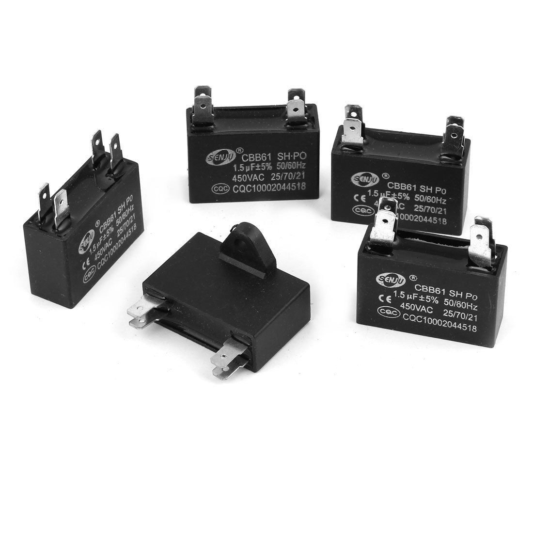 5 Pcs CBB61 AC 450V 1.5uF 5% Tolerance Fan Motor Running Capacitor Black
