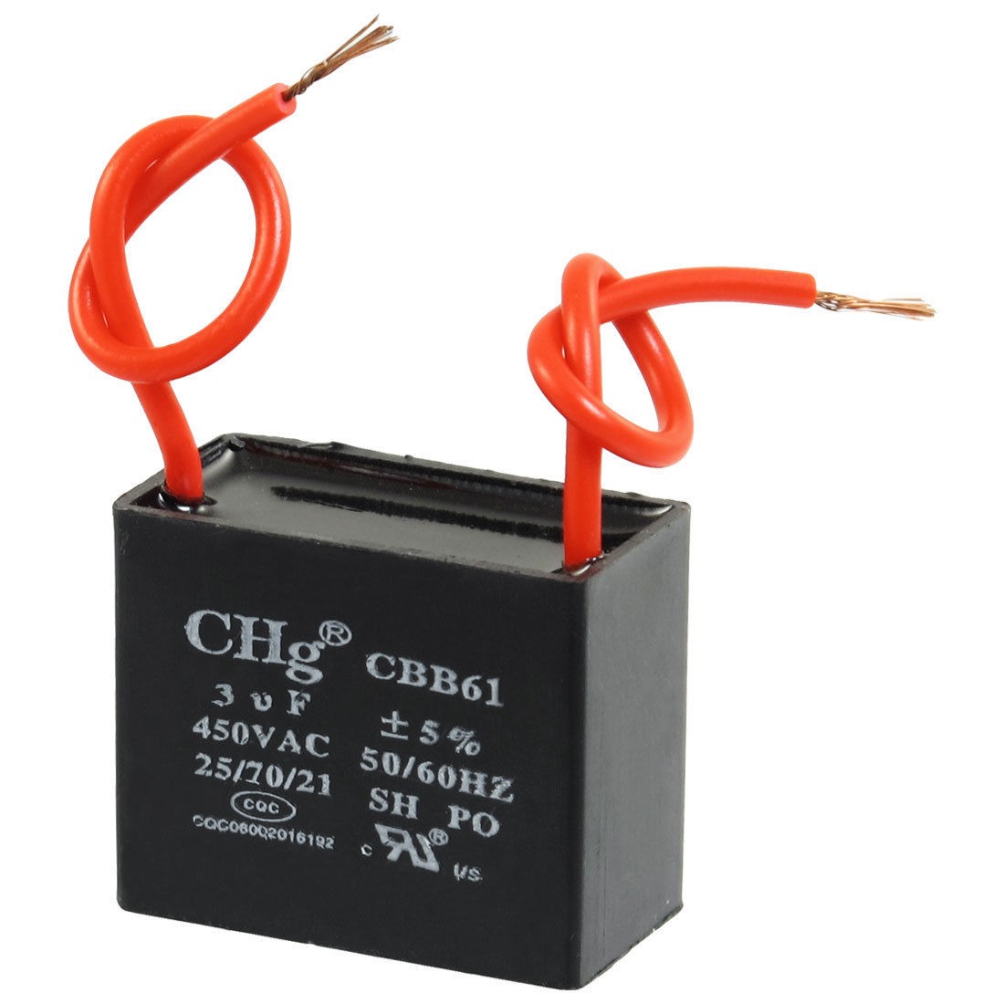 CBB61 3uF AC 450V Rectangle 2-Wire Non Polar Motor Run Capacitor
