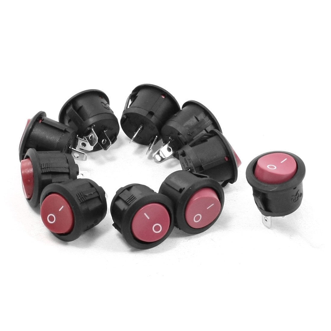 AC 6A/250V 10A/125V SPST ON/OFF Snap in Red Button Red Boat Rocker Switch 10Pcs