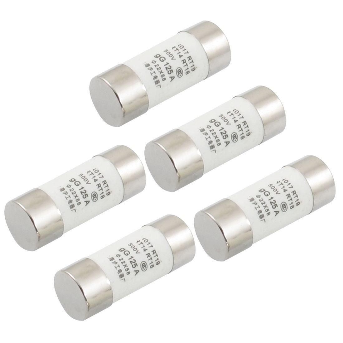 5 Pcs RO17 Series 500V 125A Cylinder Cap Ceramic Fast Blow Fuse Links 22x58mm
