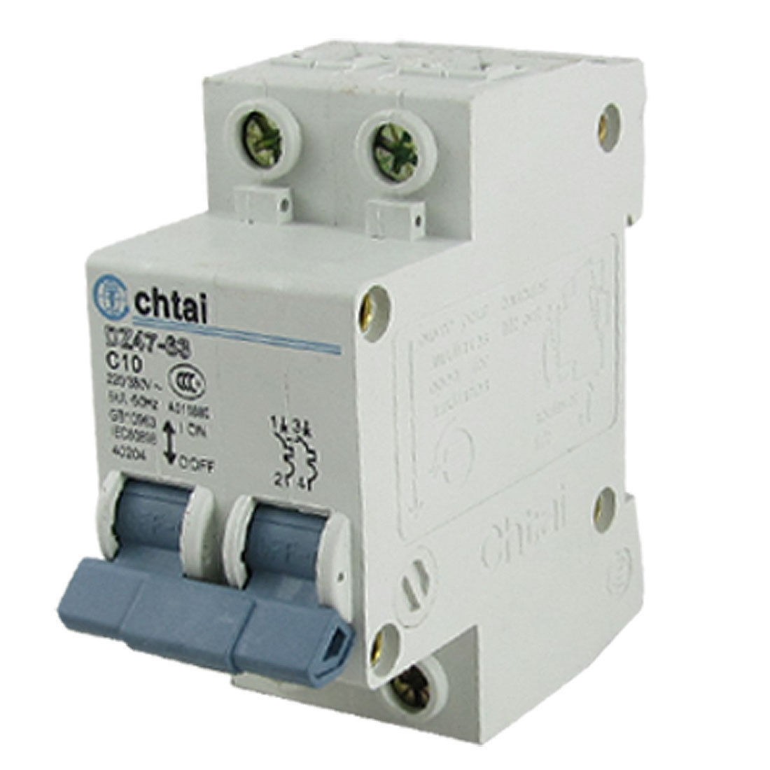 C10 AC220 380V 2 Pole Mini Circuit Breaker w On Off Switch