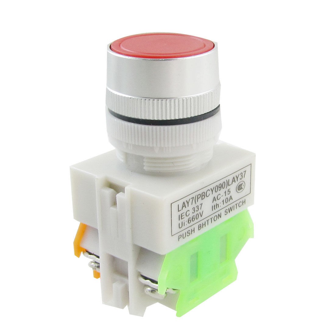 AC 660V 10A Red Sign Flat Push Button Momentary Pushbutton Switch 22mm 1 NO 1 NC