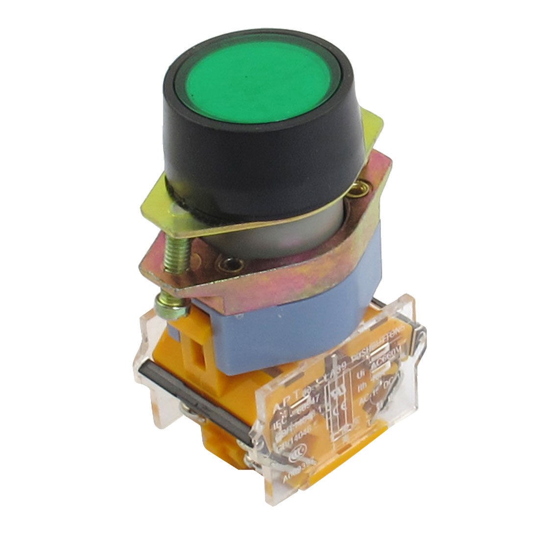 Latching AC 660V 10A DPST Green Round Flat Button Pushbutton Switch