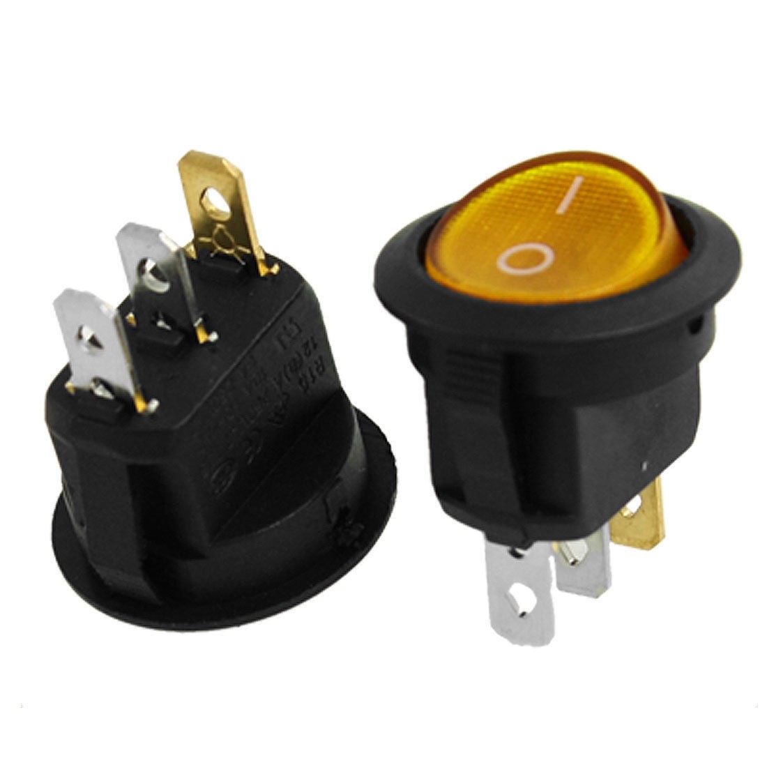 2pcs Yellow Light 3 Pin ON-OFF SPST Round Boat Rocker Switch 6A/250V 10A/125V AC