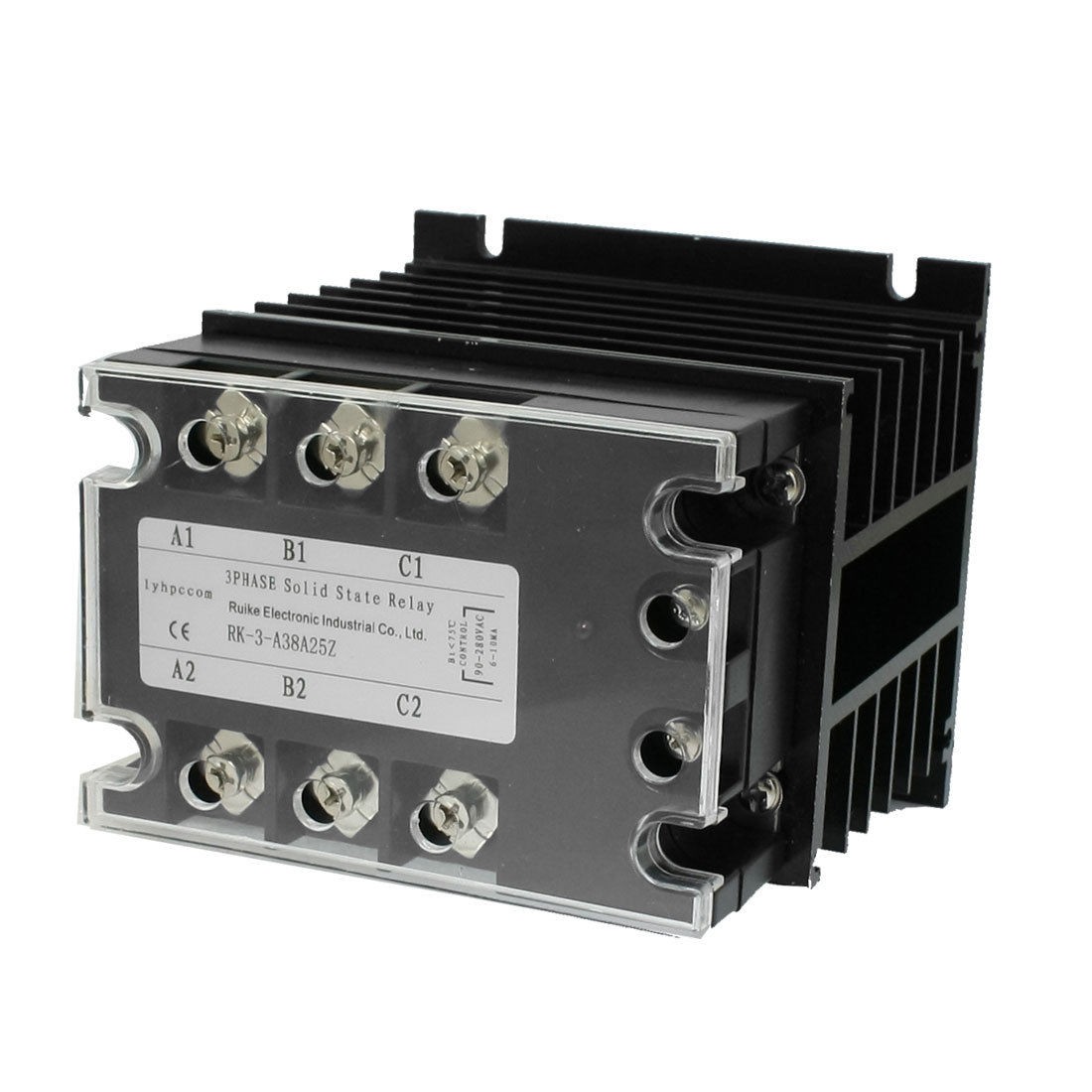 AC-AC 25A 90-280VAC/ 380VAC 3 Phase SSR Solid State Relay w Heat Sink