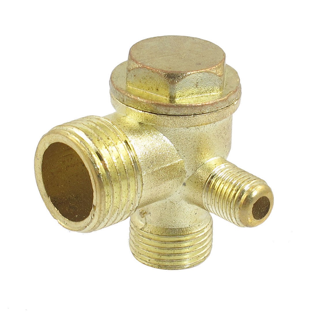Gold Tone Metal Three Way 1/2"PT x 1/8"PT x 3/8"PT Gas Valve