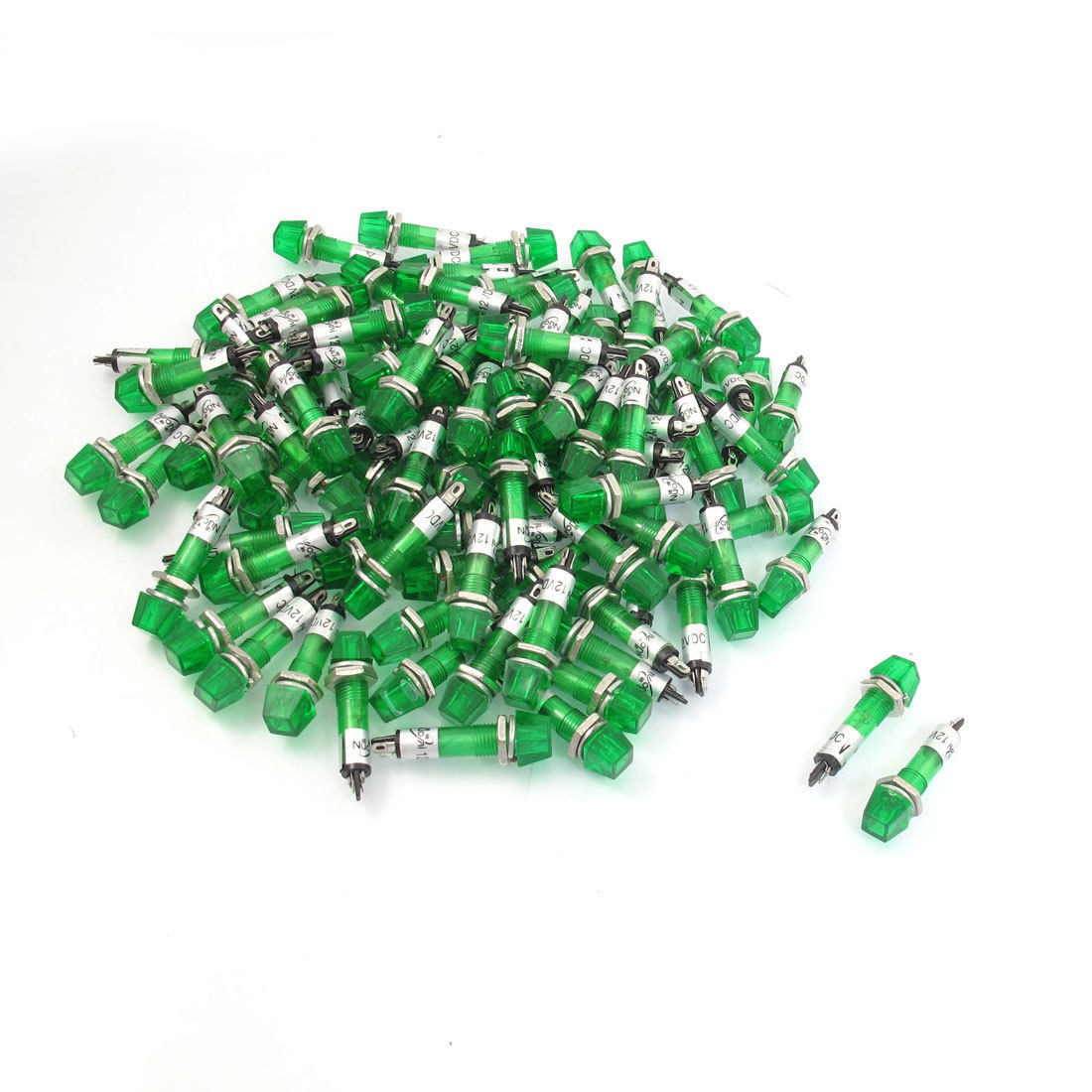 100 x DC 12V 2 Pins 7mm Green Power Illuminated Pilot Signal Indicator Lamp