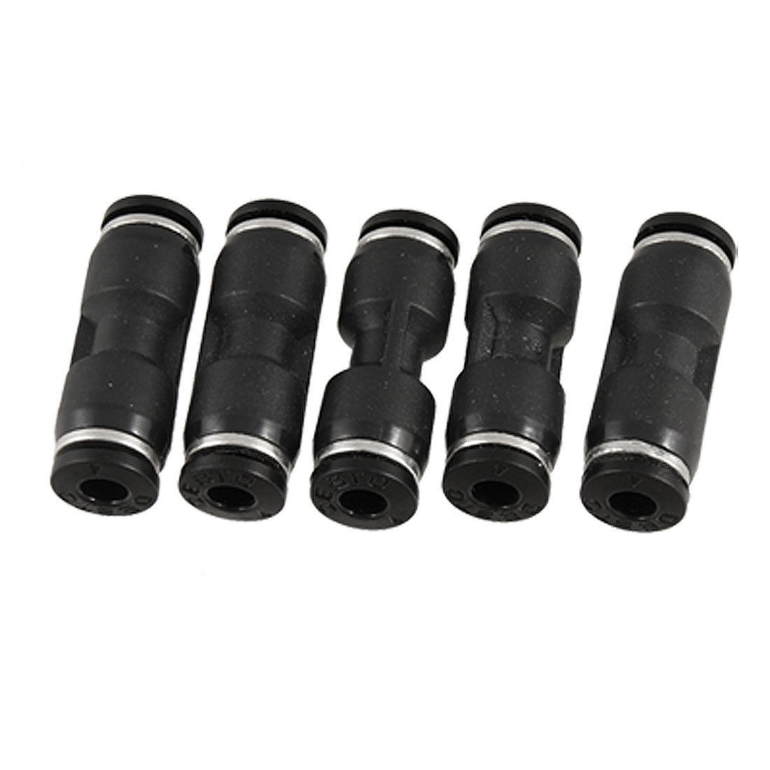 5 Pcs Black Plastic 4mm to 4mm One Touch Tube Connector
