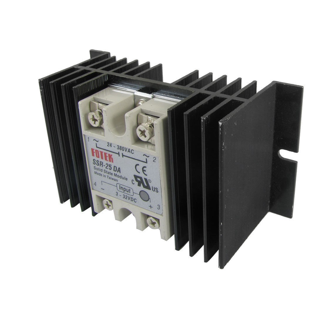 Solid state relay SSR-25DA 25A 3-32V DC 24-380V AC w Aluminium heat sink