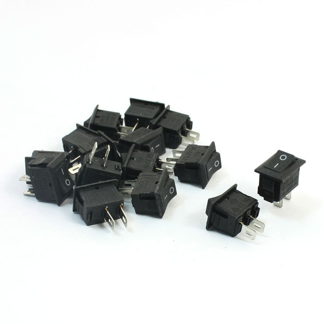 15Pcs SPST ON/OFF Black Head Rectangle Boat Rocker Switch AC250V 3A AC125V 6A