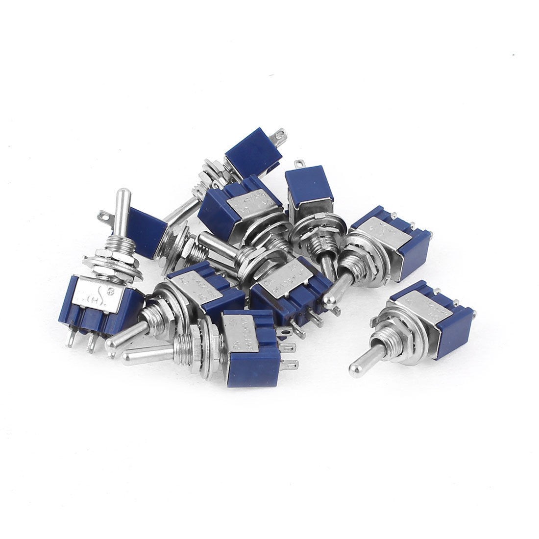AC 125V 6A SPDT On/On 3-Pin Latching Toggle Switch Blue 10 Pcs