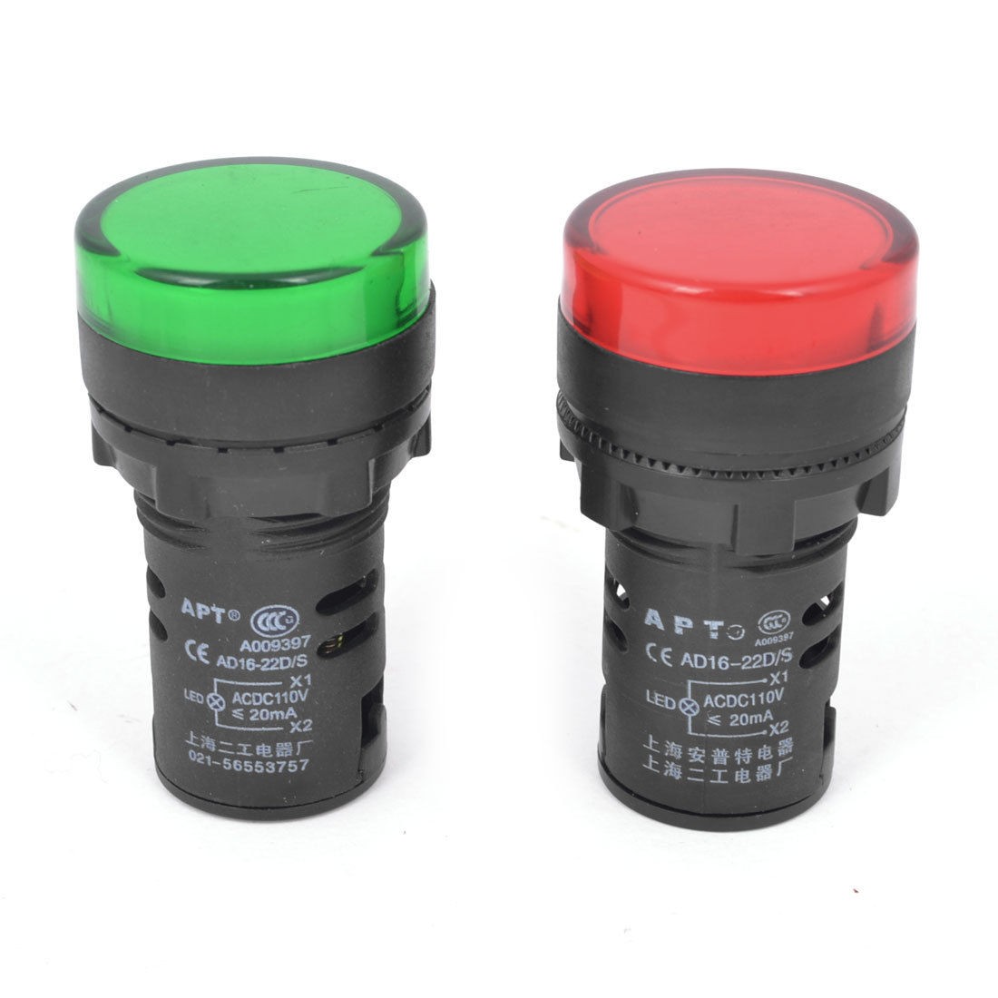 AC DC 110V 20mA Electrical Circuit Red Green LED Signal Indicator Lamp 2pcs