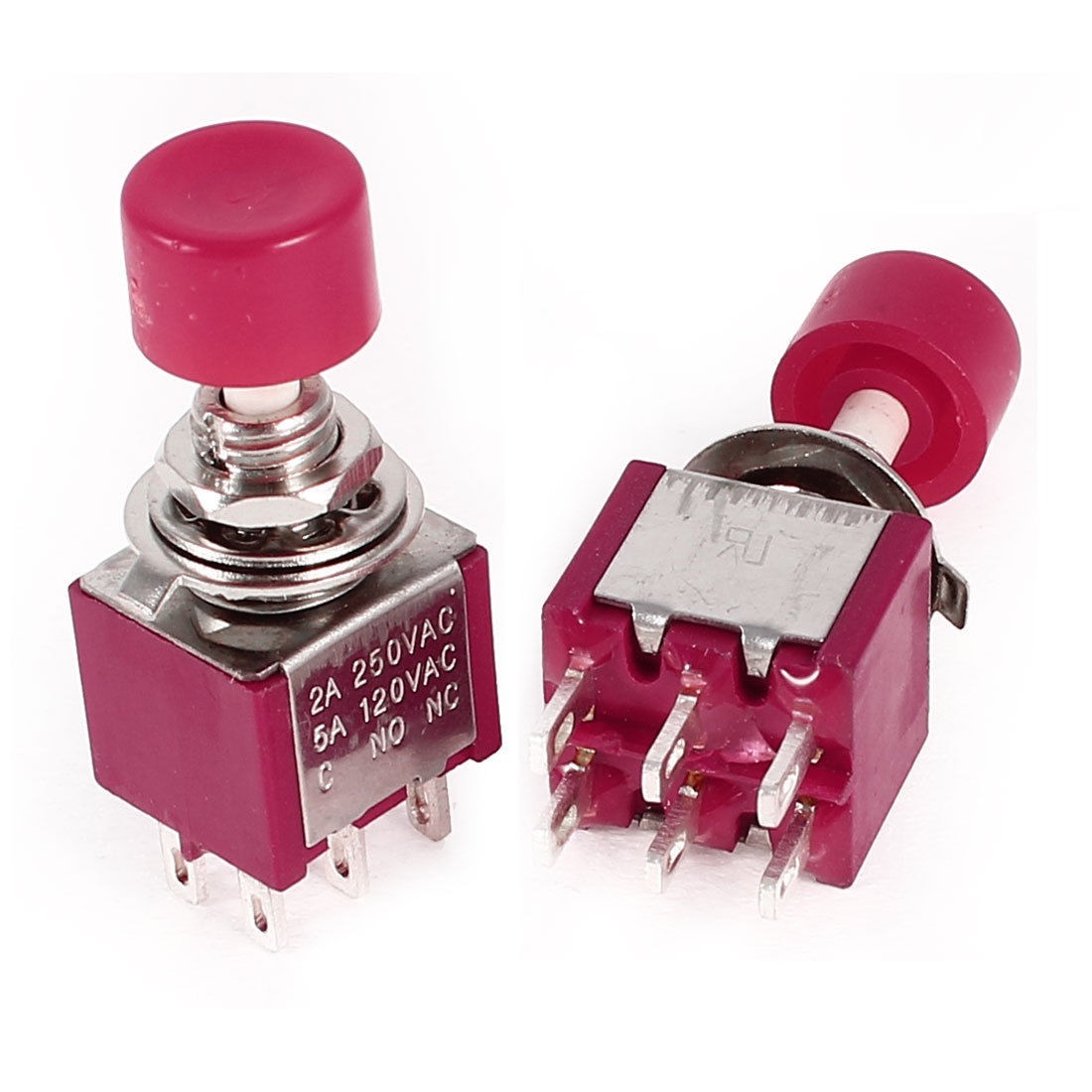 2 Pcs AC 250V/120V 2A/5A SPDT 1NO 1NC 6 Pins 2 Positions Toggle Switch Red
