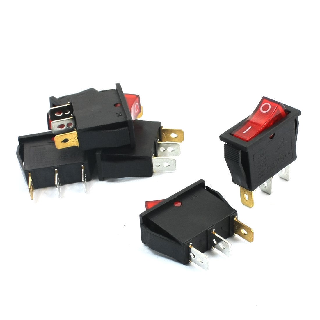 6Pcs SPST ON/OFF 3Pin Red Lamp Rectangle Rocker Switch AC250V 16A AC125V 20A