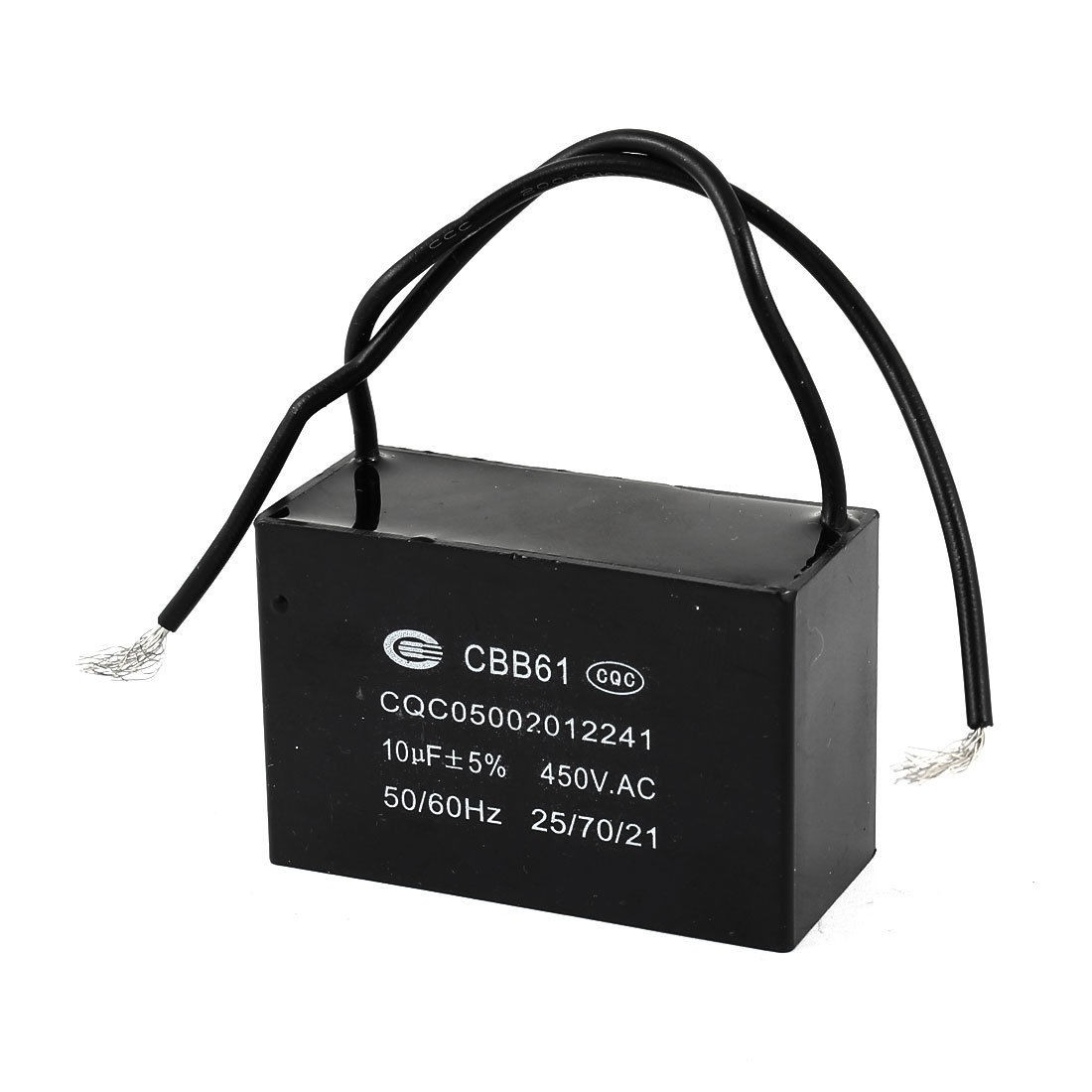 Black Housing CBB61 10uF 50/60 Hz Wire Motor Run Capacitor AC 450V