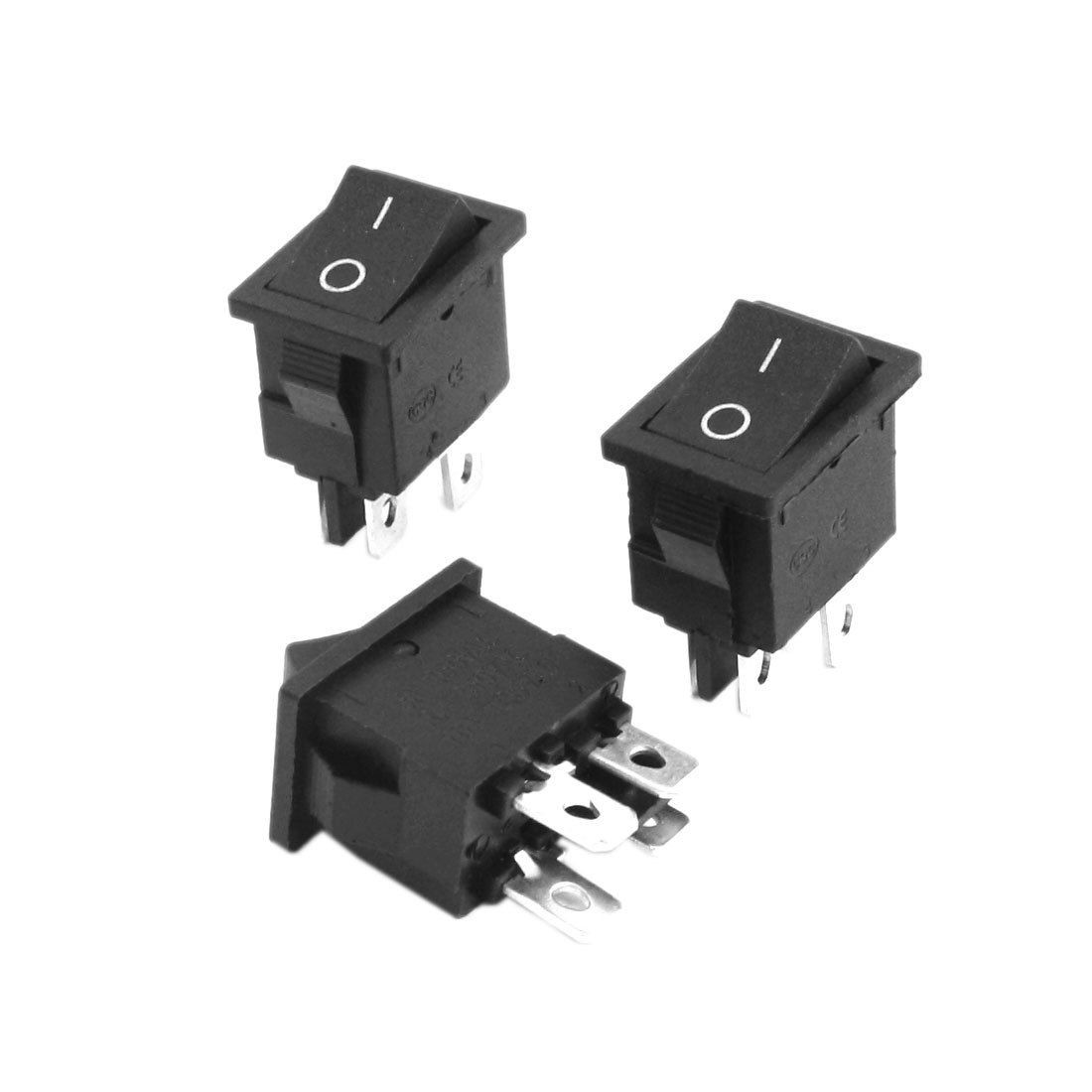 DPST 2 Position 4 Pin Black Plastic Boat Rocker Switch 3 Pcs