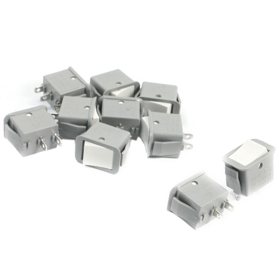 10pcs Gray Locking SPST 2 Positions Rocker Switch AC250V/10A 125V/13A