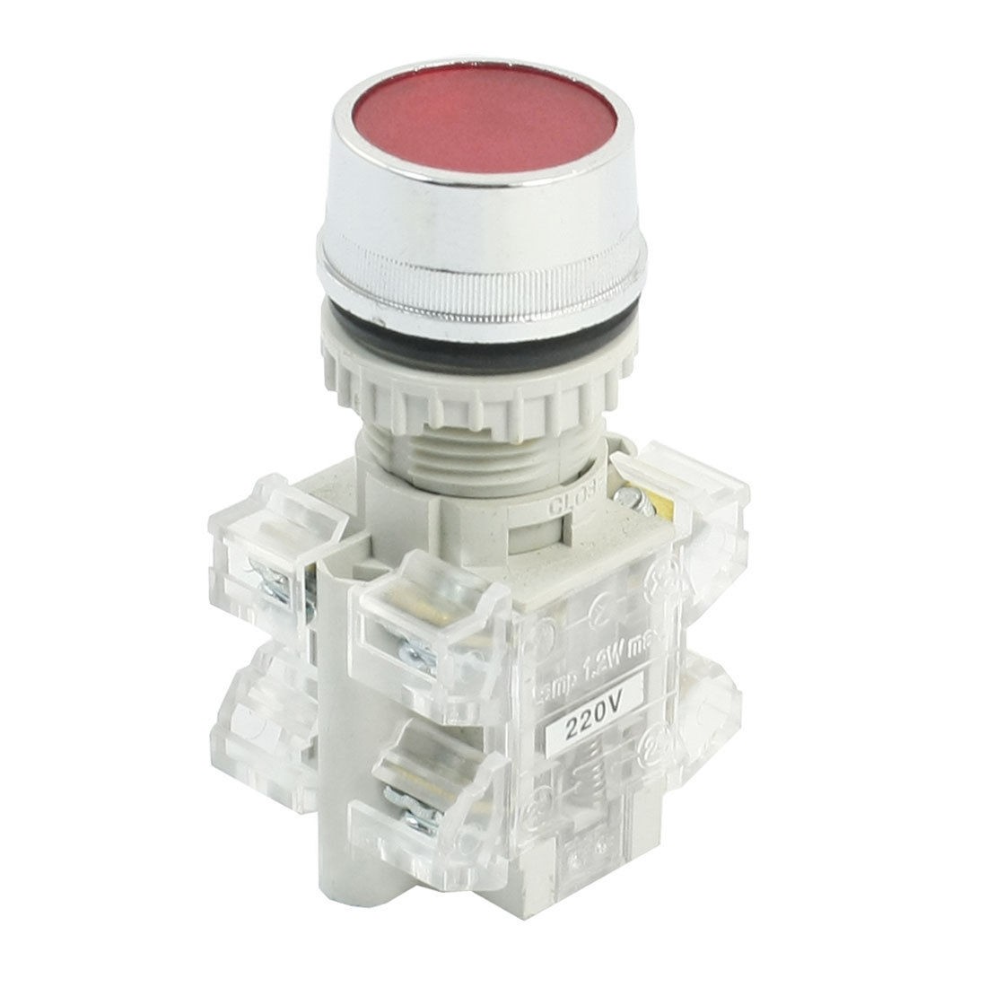 22mm Panel Mounted DPST NO NC 220V Red Lamp Momentary Push Button Switch