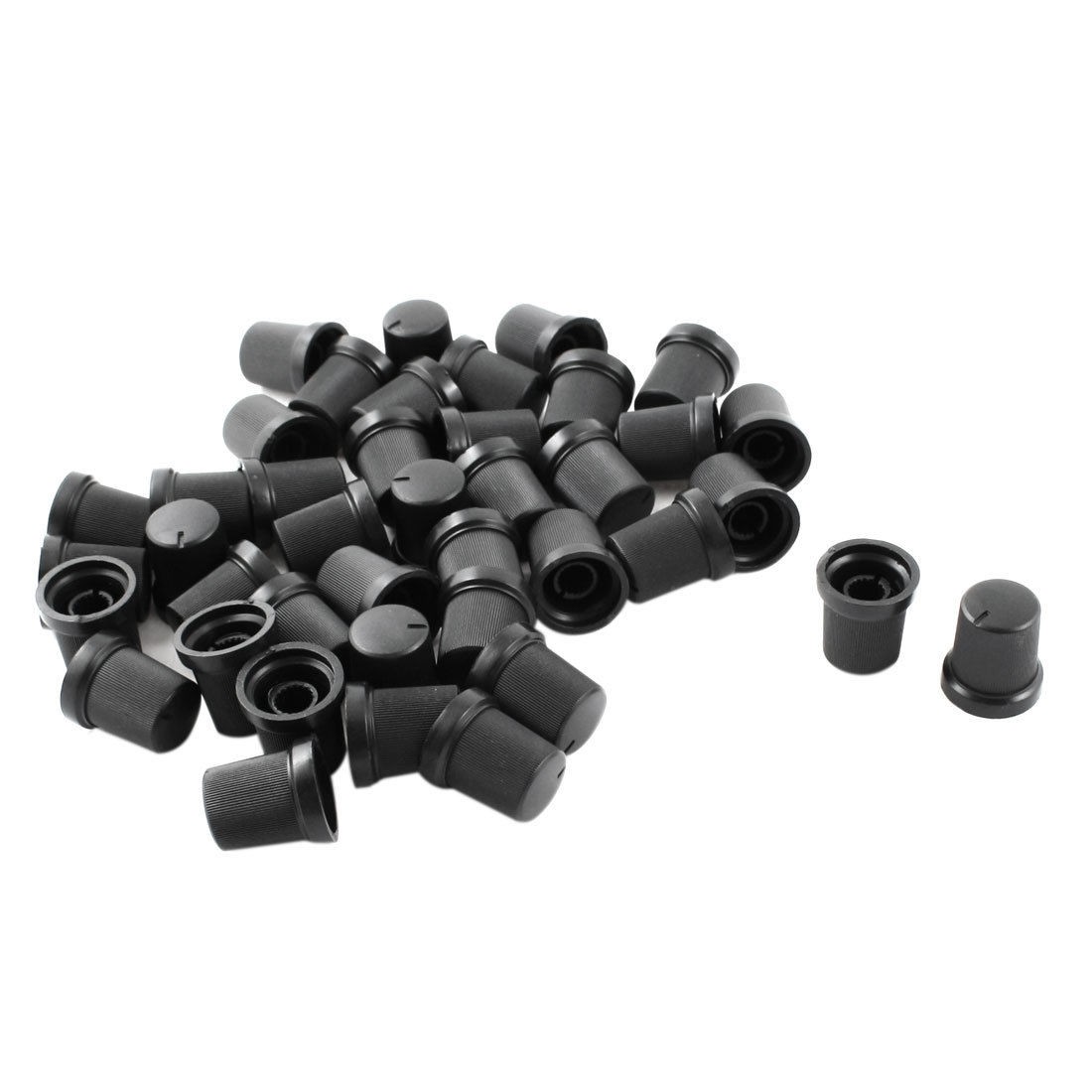 40pcs 6mm Knurled Shaft Black Top Taper Volume Knob Cap for Potentiometer Pot