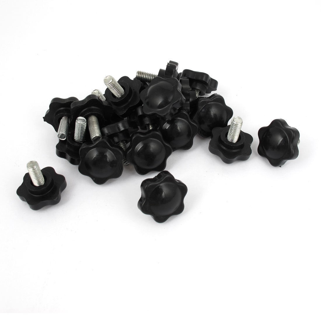 20pcs Black Plastic 25mm Head Diameter Star Clamping Knobs M6 x 12mm