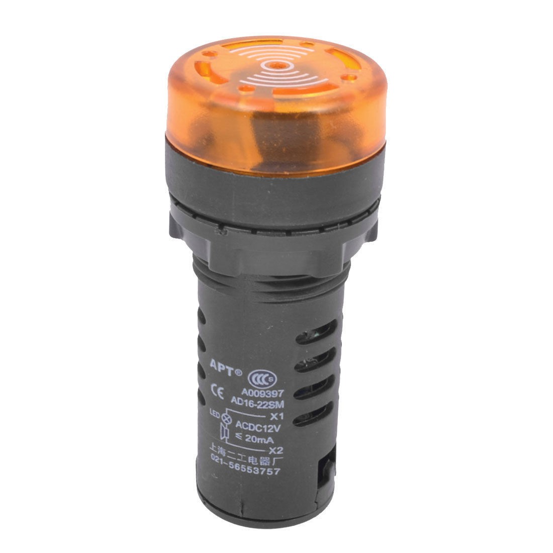 Panel Mount AC/DC 12V Yellow LED Buzzer Alarm Signal Indicator Light Lamp