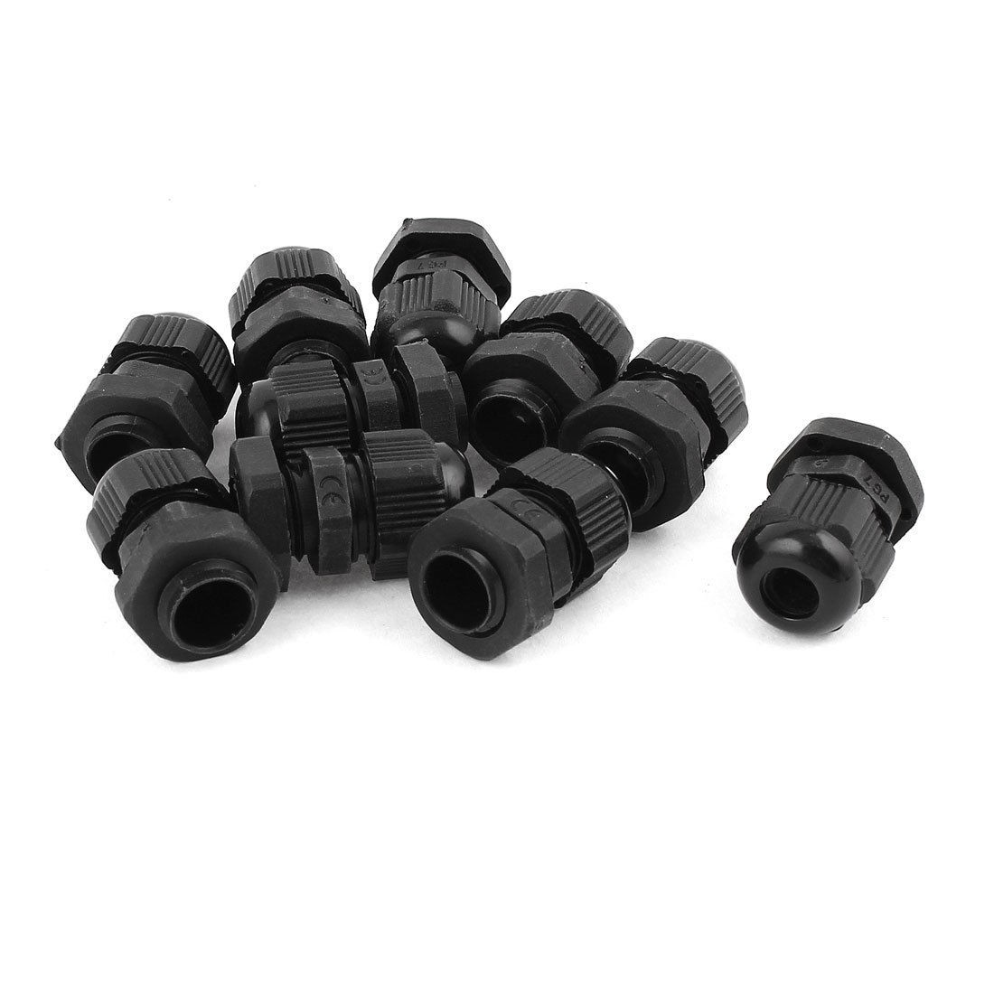 10Pcs Waterproof Adjustable PG7 3-6.5mm 28 x 17mm Black Cables Gland