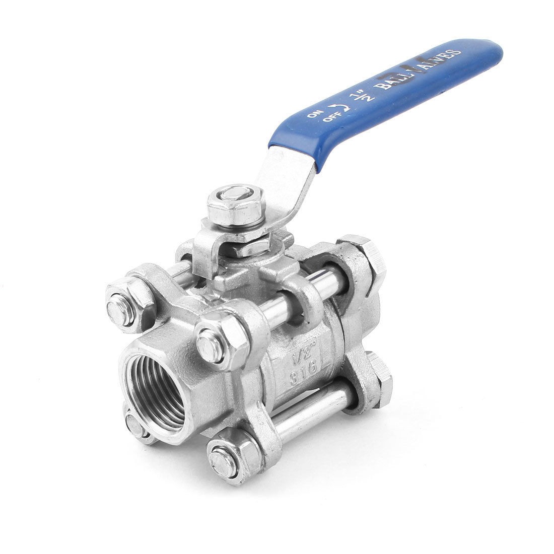 1/2PT Female 2 Way Rotary Lever Stainless Steel Three Piece Ball Valve