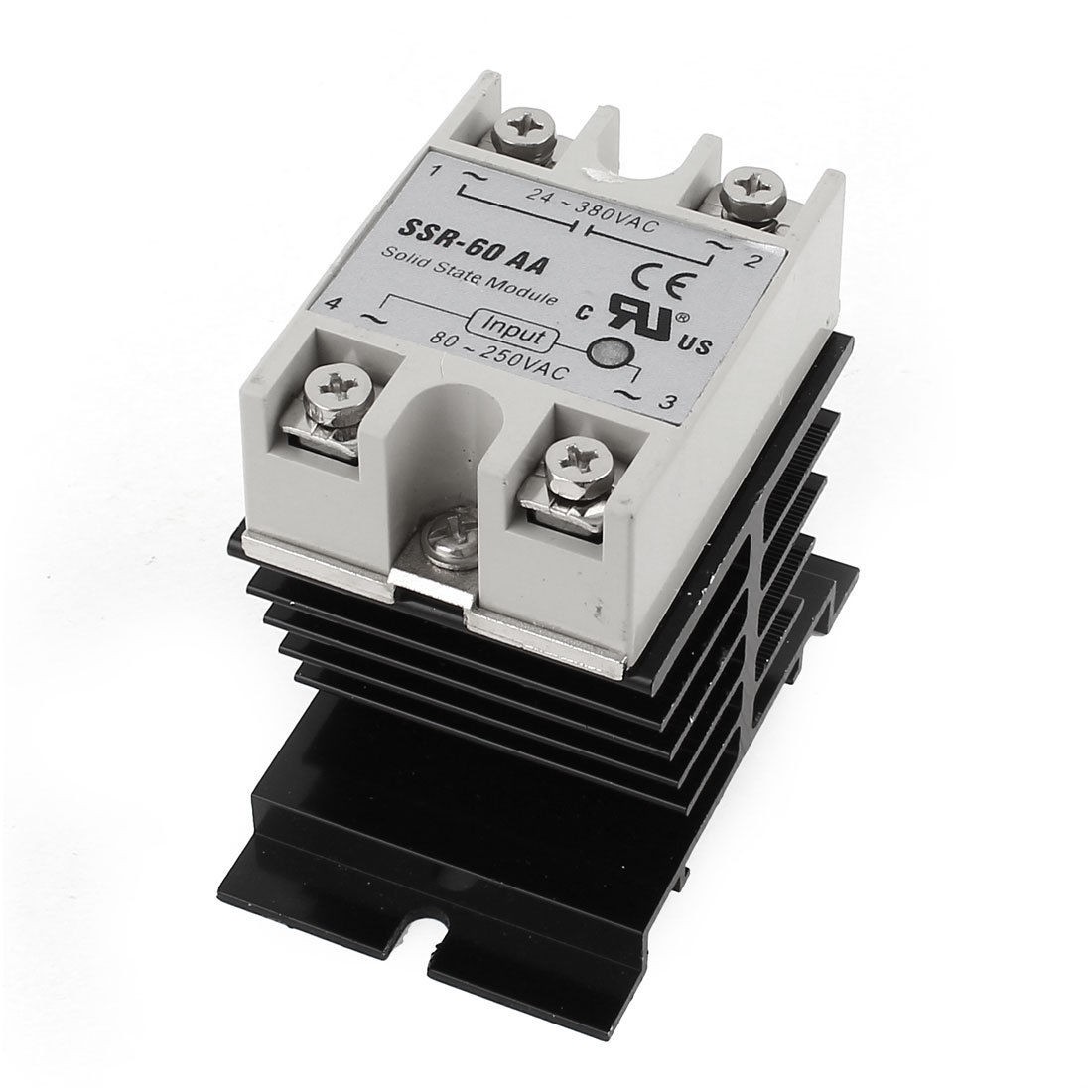 AC24-380V 60A Output 4 Screw Terminal Single Phase Solid State Relay w Heatsink