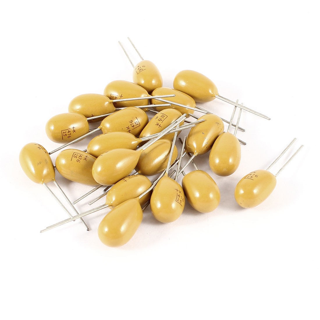 20pcs 47uF 25V 2 Pin Yellow Radial Dipped Tantalum Bead Capacitors