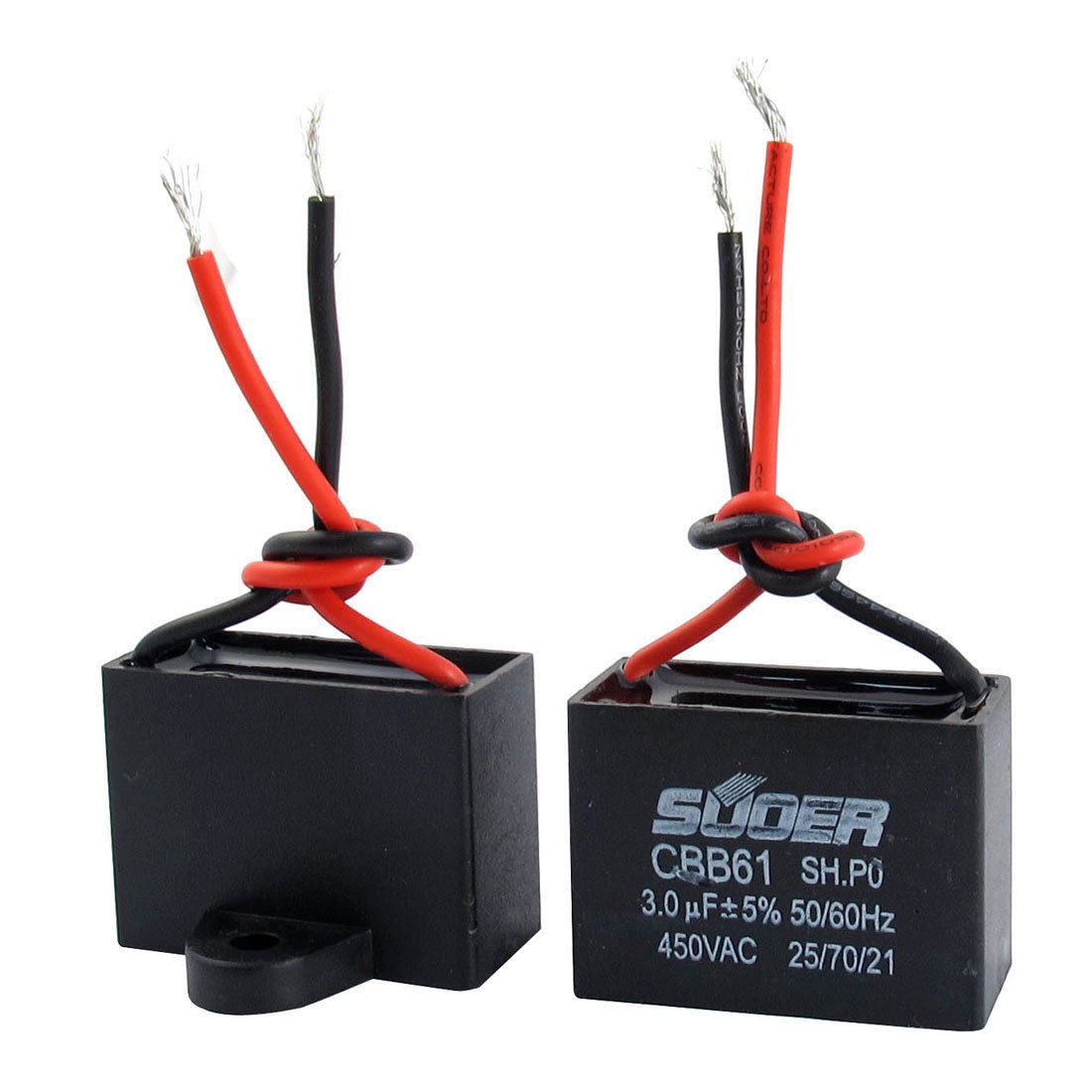 2Pcs AC 450V 3uF 5% Wired Connector Electric Fan Running Capacitor CBB61