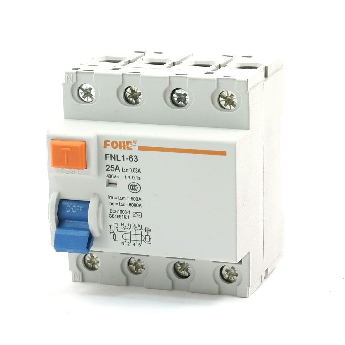 400V 25A 4 Pole Electromagneti<wbr/>c Residual Current Circuit Breaker 6000A