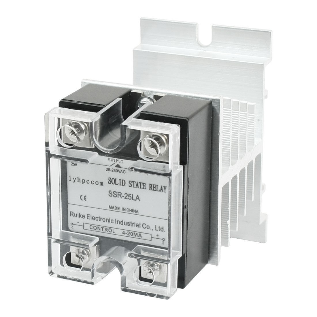 4-20mA to AC 28-280V 25A Single Phase Clear Cover Solid State Relay w Heatsink