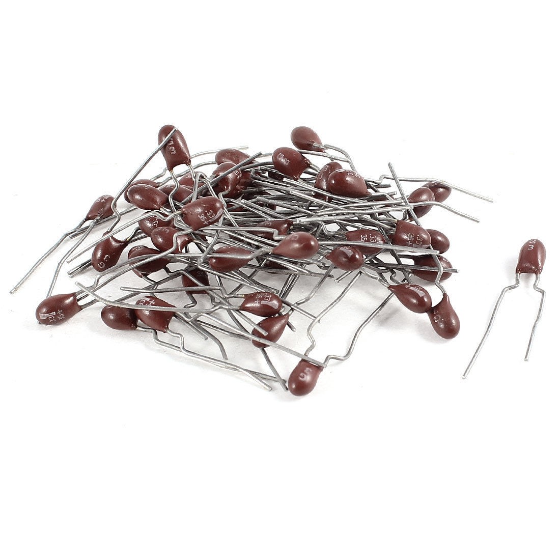 50PCS 0.33uF 35V 2 Pin Brown Radial Dipped Tantalum Bead Capacitors