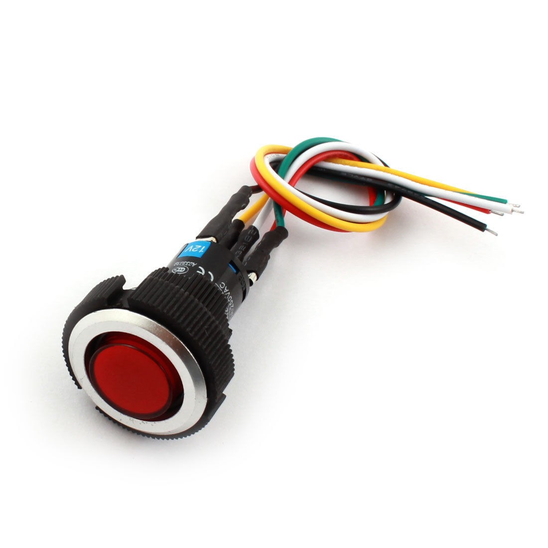 DC12V 22mm SPDT Locking Red Lamp Pushbutton Switch w Spade Connector