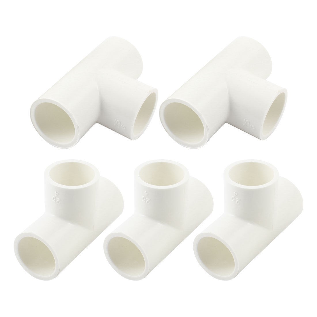 PVC-U 25mm to 25mm T Shape 3 Ways Tee Pipe Tube Connector Adapter White 5PCS