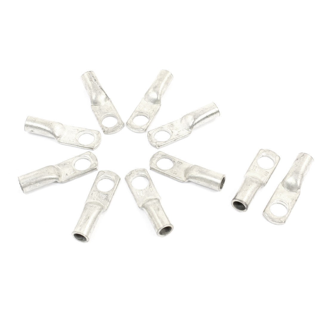 10 Pcs 10mm2 Cable Copper Lug Terminal Connector Silver Tone for 5/16" Dia Bolt