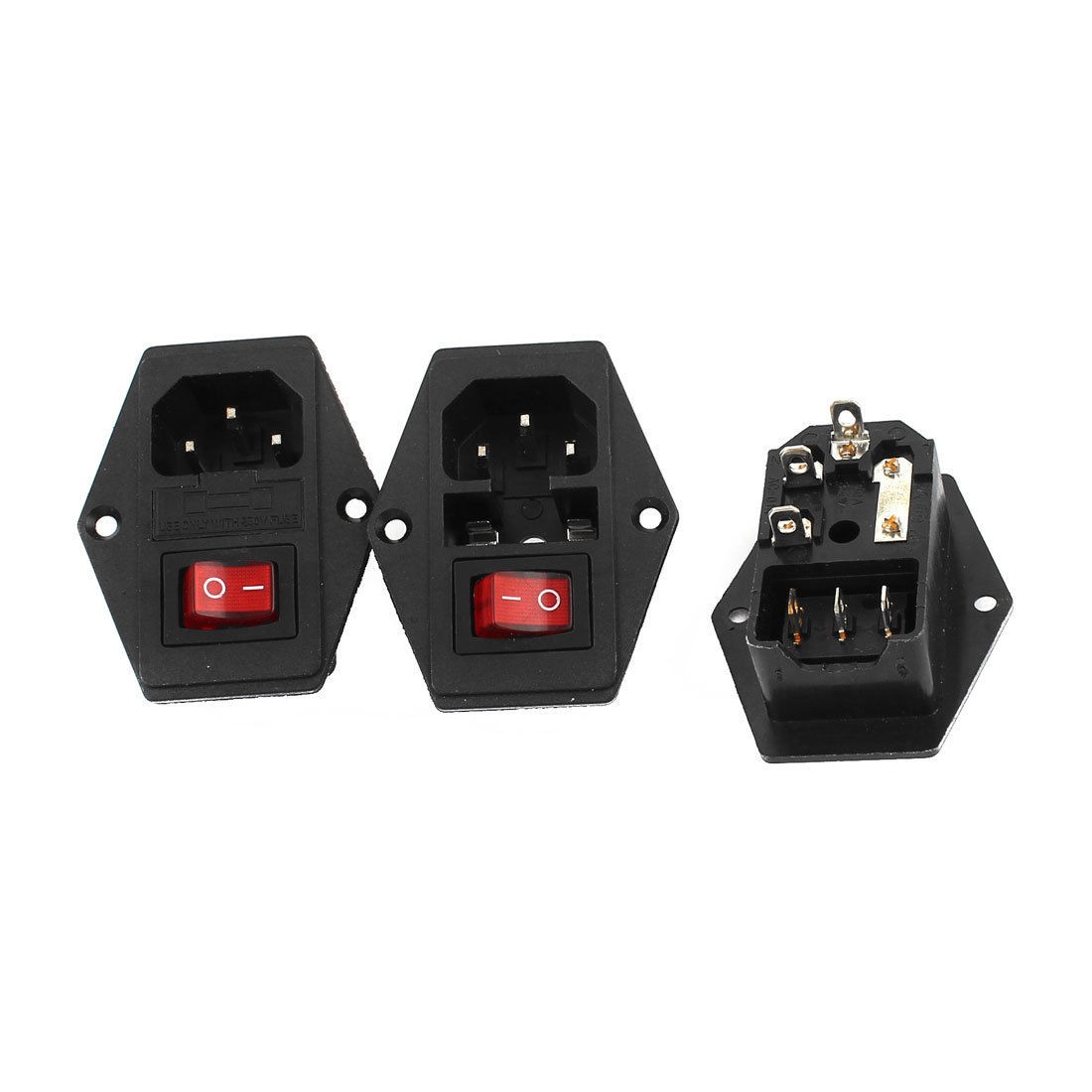 3Pcs Red Pilot Lamp 3Pin Rocker Switch Fuse Holder IEC320 C14 Inlet Power Socket
